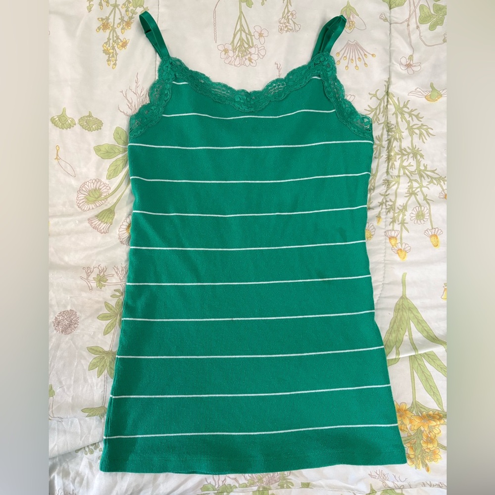 Faded Glory Teal and White Lace Trim Tank
